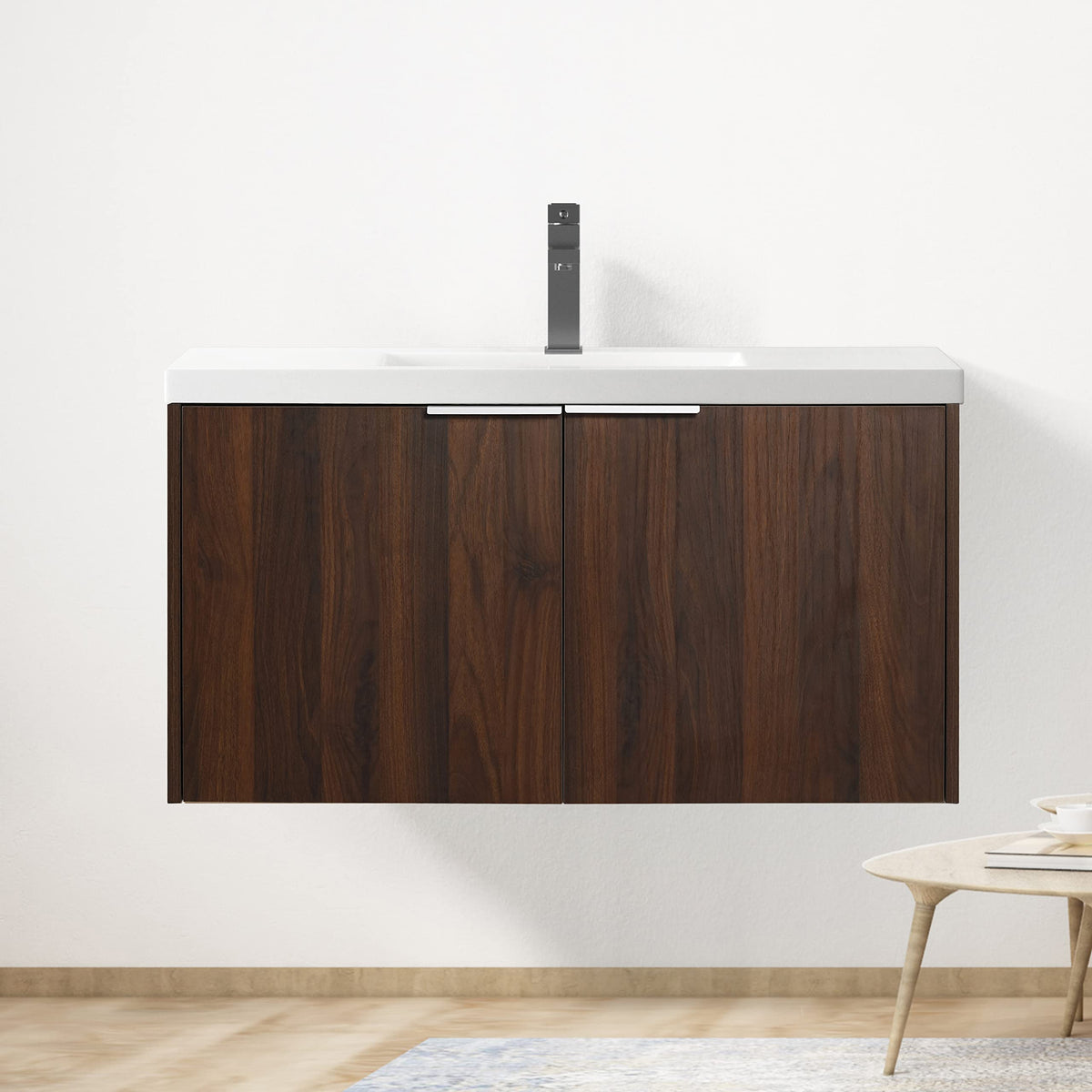 36inch Wall Mounted Bathroom Vanity with Resin Sink for Small Space, Floating Bathroom Vanity with Bottom Storage Shelf for Bathroom