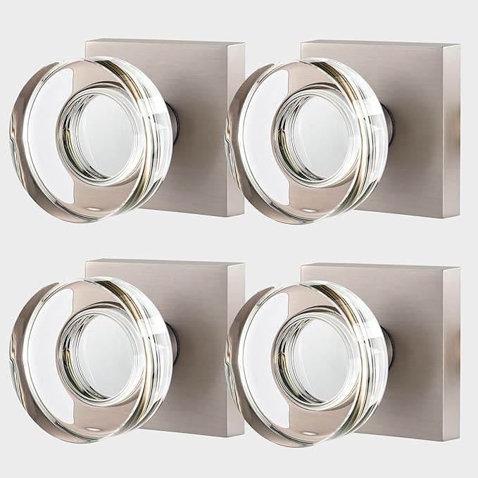 4 Pack Crystal Glass Dummy Door Knob Brushed Nickel Dummy Door Handles Interior for Closet and Bifold Doors