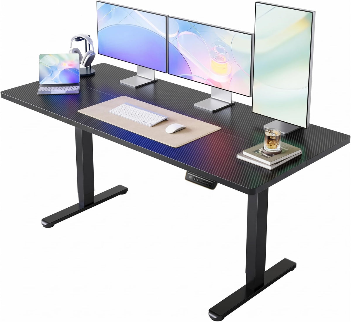 HUANUO 63x28 Inch Electric Standing Desk, Adjustable, Carbon Fiber Black