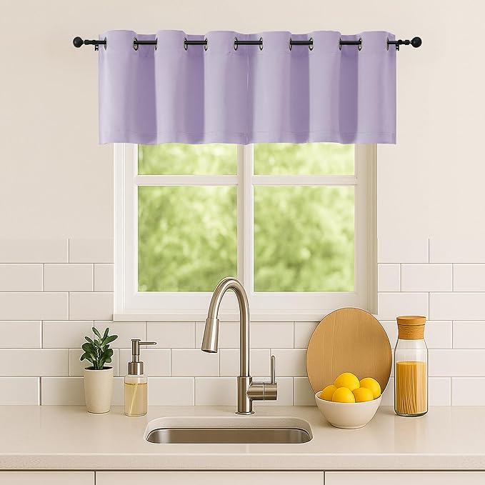 Simplebrand Lilac Kitchen Valances for Windows 18 Inches Long 2 Pack, Room Darkening Window Valances for Living Room, Grommet Short Straight Drape Kitchen Curtains for Bedroom Kids Room, 40Wx18L