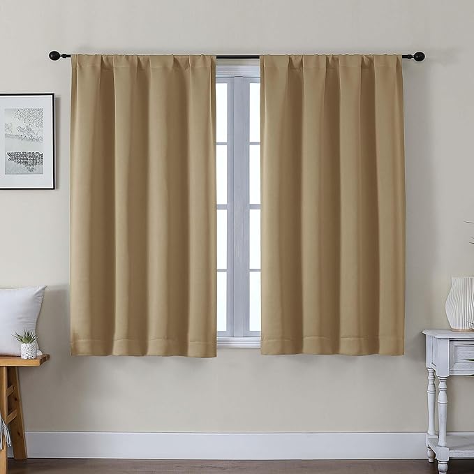 Gwine Blackout Curtains for Bedroom 45 Inch Length, Thermal Insulated Room Darkening Short Curtains, Rod Pocket Drapes for Bathroom Basement Patio Cabinet, Each 40" Wx45 L, Taupe