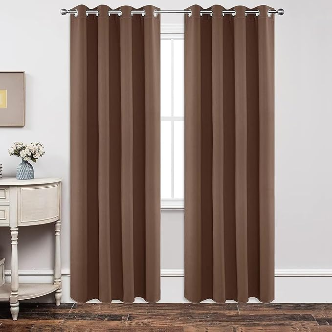 Joydeco Blackout Curtains 45 inch Length 2 Panels Set, Thermal Insulated Long Curtains & Drapes 2 Burg, Room Darkening Grommet Drapes for Bedroom Living Room Windows (W52 x L45 Inch, Brown)