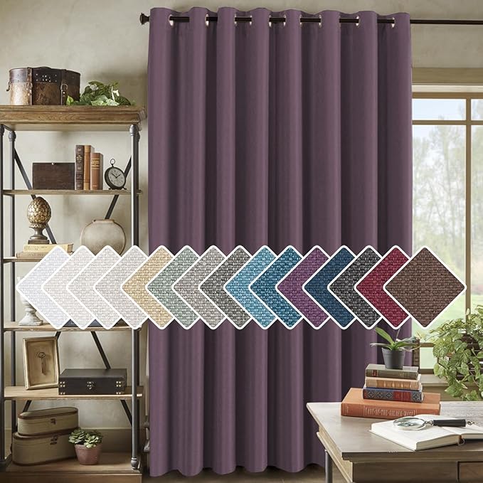 H.VERSAILTEX Room Darkening Linen Curtain for Bedroom/Living Room Extra Wide Blackout Curtains 100 x 84 Inches for Patio Glass Door, Primitive Textured Thick Linen Burlap Look Fabric, Heather Mauve