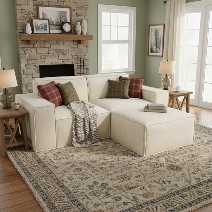 Cloud Couch Sectional, Comfort Chenille Boneless Couch for Living Room, Memory Foam Deep Seat Modular Sectional Sofa Compression Floor Sofa, No Assembly Required