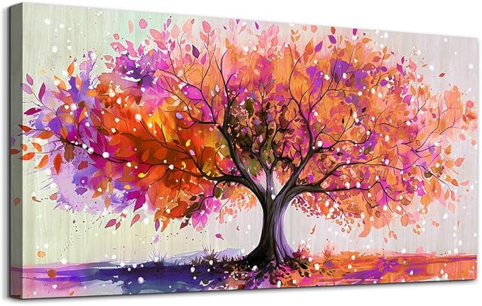 Wapluam Large Wall Decor For Office Canvas Wall Art For Living Room Bedroom Decorations Red Tree Wall Paintings Abstract Watercolour Colorful Pictures Artwork Canvas Posters Home Decor Mural 30" x 60"