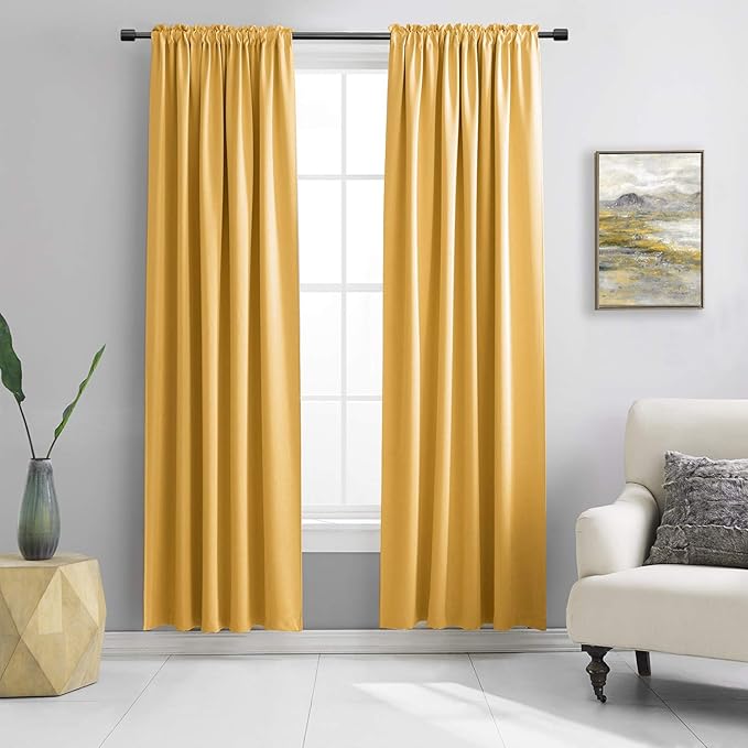 DONREN Gold Yellow Blackout Thermal Insulated Curtain Panels for Bedroom - 2 Panels 84 Inch Length Curtains Room Darkening Rod Pocket Curtain Drapes(52 Wide x 84 Inches Long)