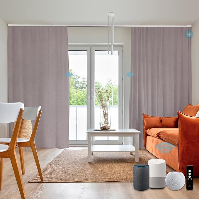 SmartWings Automatic Curtain Opener with Drapery, Motorized Vertical Blinds with Remote, Electric Closet Doors Sliding Panels Compatible with Alexa Google Homekit, 93% Blackout Pink