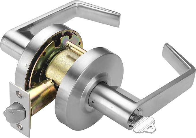 Boomerang Storeroom Function - ADA Commercial Door Lever Lock - Heavy-Duty Locking Door Handle, Cylindrical Lever Lock, Non-Handed Grade 2, Satin Chrome (US26D), Storeroom