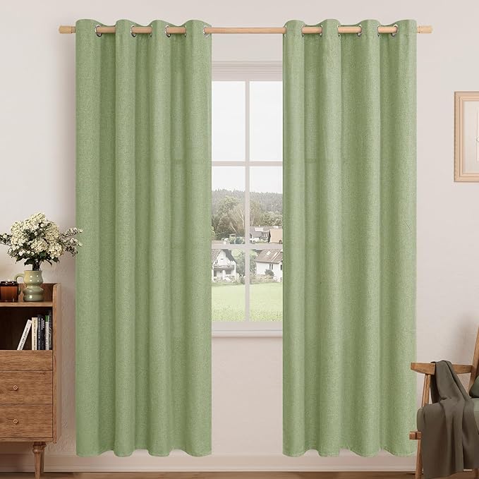 LAMIT Sage Green Linen Curtains for Living Room/Bedroom 78 Inches Long, Light Filtering Grommet Faux Linen Textured Window Drapes Spring Room Decor, 2 Panels, 52 x 78 Inch