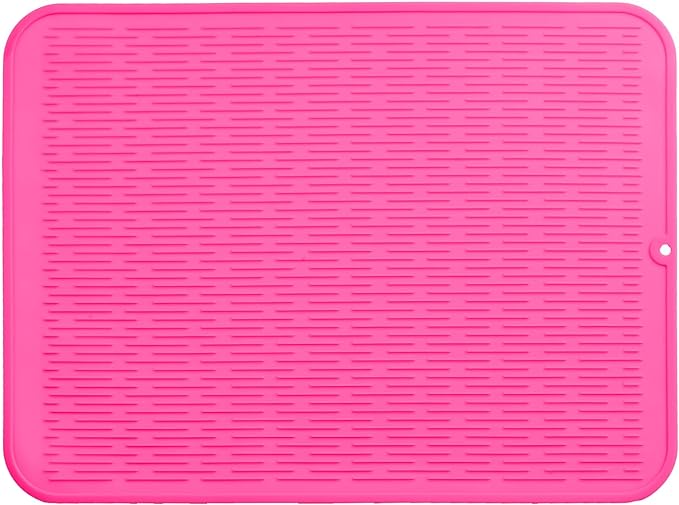 Silicone Dish Drying Mat for Multiple Usage,Easy clean,Eco-friendly,Heat-resistant Silicone Mat for Kitchen Counter or Sink,Refrigerator or Drawer Liner Rose 2XL 24 inches x 18 inches