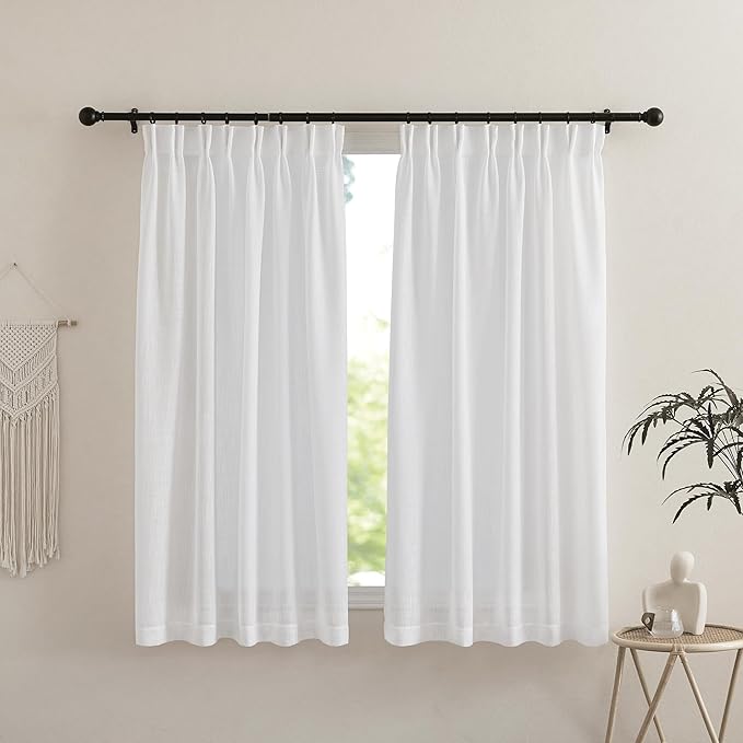NICETOWN White Curtains Sheer - Semi Sheer Window Covering, Light & Airy Privacy Rod Pocket Back Tab Pinche Pleated Drapes for Bedroom Living Room Patio Glass Door, 52 x 63 inches Long, Set of 2