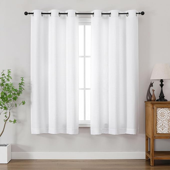 Chyhomenyc White Curtains 63 Inch Length 2 Panels for Bedroom, Light Filtering Faux Linen Textured Living Room Bedroom Curtain, Thick Elegant Farmhouse Soft Airy Grommet Window Drapes, 40Wx63L, 2PCS