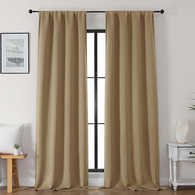 Gwine Taupe Blackout Curtains for Bedroom 96 Inch Length, Room Darkening Energy Saving Black Out Curtains for Living Room, Window Treatment Drapes with Rod Pocket, Each 40" Wx96 L, 2PCS