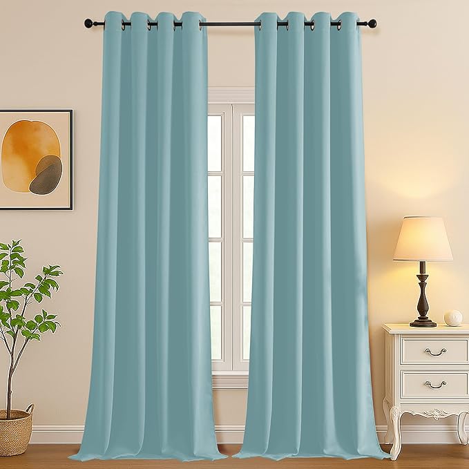 Simplebrand Aqua Extra Long 10ft Curtains for Patio 120 Inches Long 2 Panels Set, Room Darkening Light Blocking Solid Thermal Insulated Energy Saving Grommet Noise Reducing Curtains, 50 Wx120 L