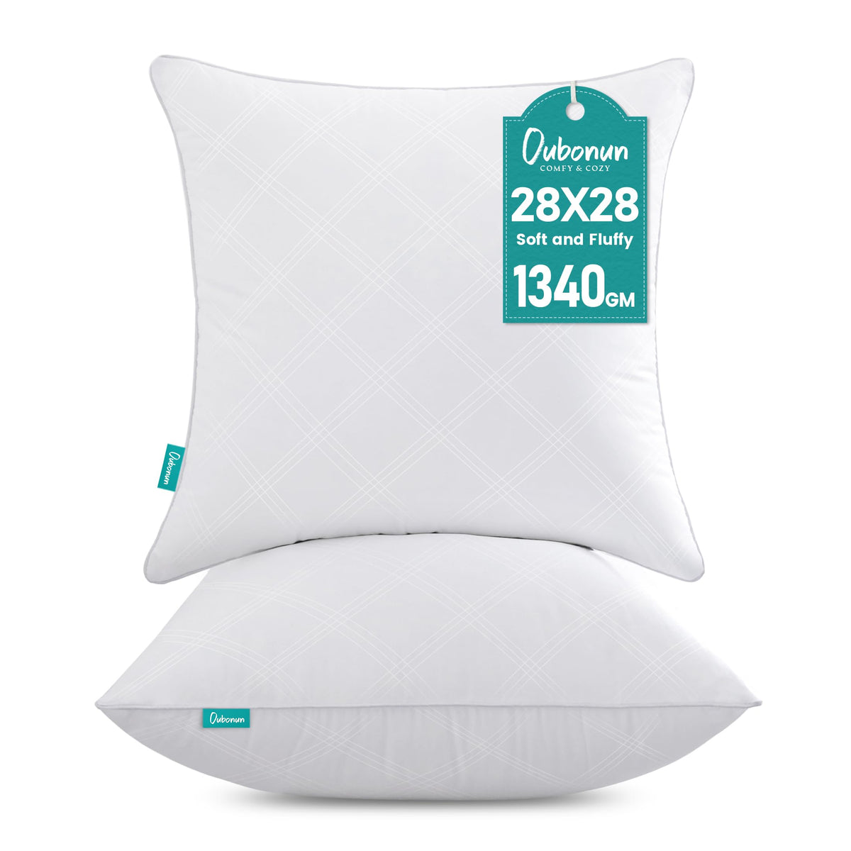 Oubonun 28x28 Euro Pillow Inserts Set of 2, Soft Decorative Couch Cushion