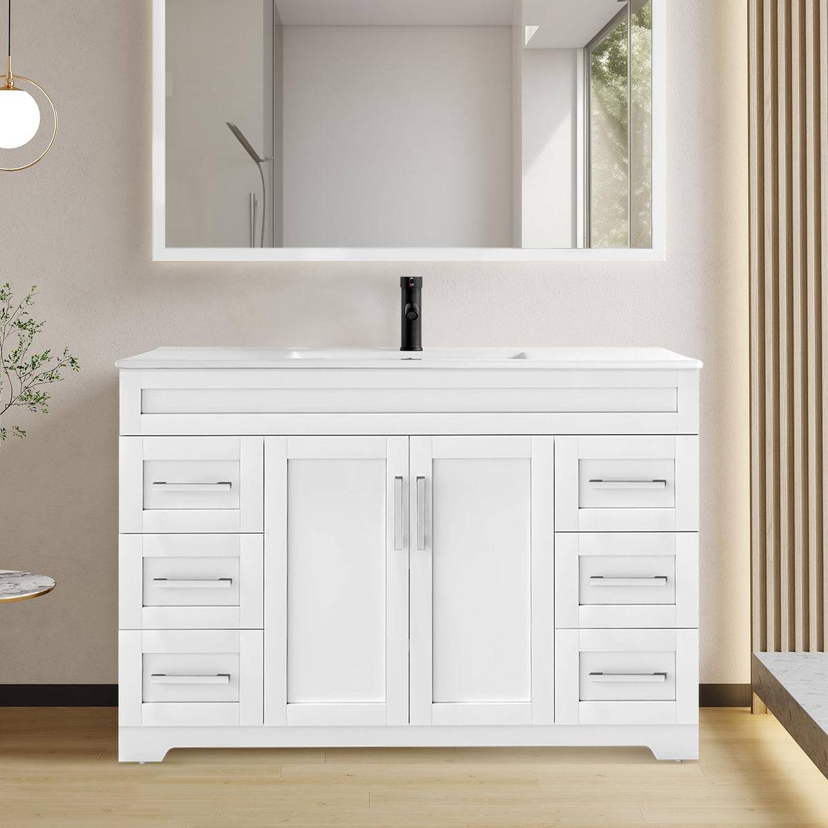 TONYRENA 48" Bathroom Vanity with Sink Combo,Freestanding Quick Assembly Bathroom Vanity,Solid Wood Frame,Soft-Closing Doors and Drawers,White Painted Surface