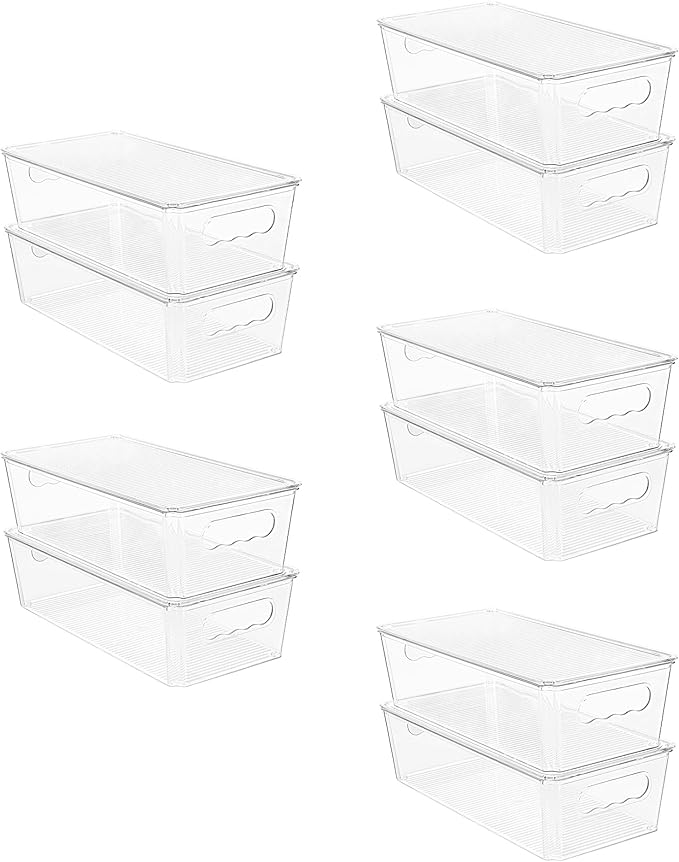 Vtopmart 10pcs Clear Organizers and Storage Bins with Lids, Stackable Plastic Storage Containers with Handles for Fridge, Freezer, Pantry, Cabinet, Kitchen Organization