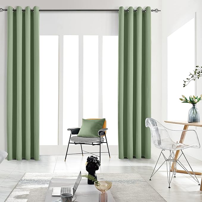 Blackout Curtains for Bedroom Thermal Insulated Light Blocking Room Darkening Curtains Solid Grommet Window Drapes for Living Room, Set of 2 Curtain Panels 62 W x 106 L inch Long Greyish Green