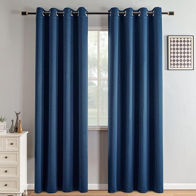 Navy Blue Blackout Curtains 84 Inch Length 2 Panels Set, Black Out Curtains for Bedroom 84 Inch Long, Grommet Energy Saving Room Darkening Drapes for Living Room Window(W35 x L84)