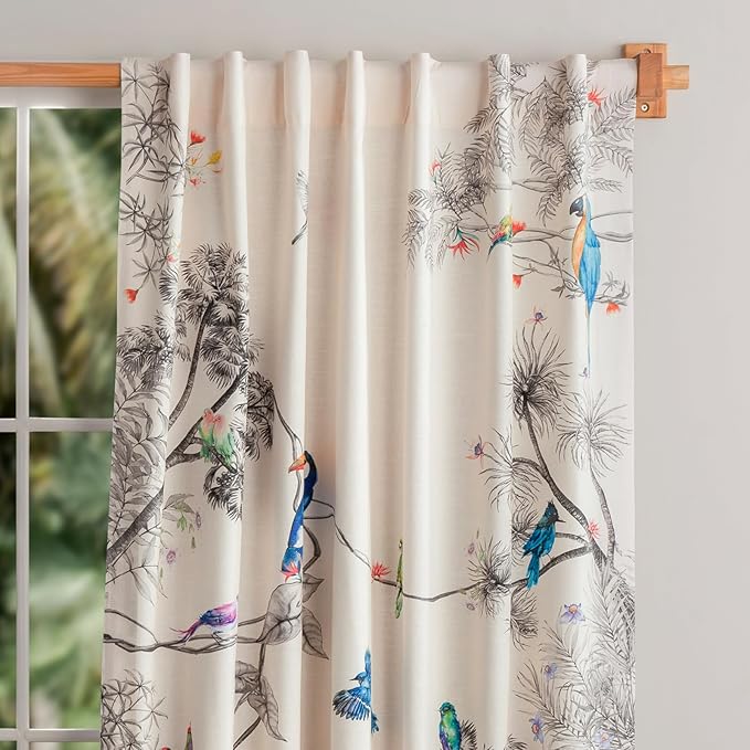 Maison d' Hermine Curtains for Living Room 100% Cotton 84 inch Length One Panel Light Filtering Curtains for Bedroom Windows with Rod and Loop Pockets Drapes (Amazonia, 50" W x 84" L)