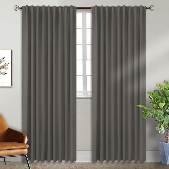 BGment Wide Blackout Curtains 84 inch - Rod Pocket and Back Tab Thermal Insulated Room Darkening Curtains for Living Room, 70 x 84 Inch, Grey, 2 Window Panels