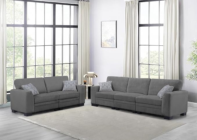 Legend Vansen Oversized Modular Sectional Sofa,5 Seat U Shaped Couch with Ottoman,Corduroy Sofa with Deep Seat,Convertible Large Sectional Couches for Living Room (Grey, 2+3)