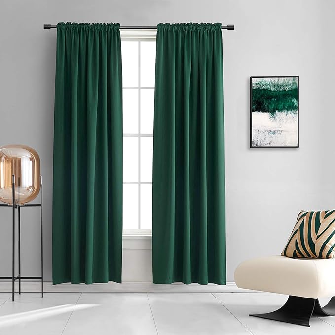 DONREN Hunter Green Blackout Thermal Insulating Window Curtains for Bedroom - 90 Inch Length Room Darkening Curtain Panels for Living Room with Rod Pocket,2 Panels
