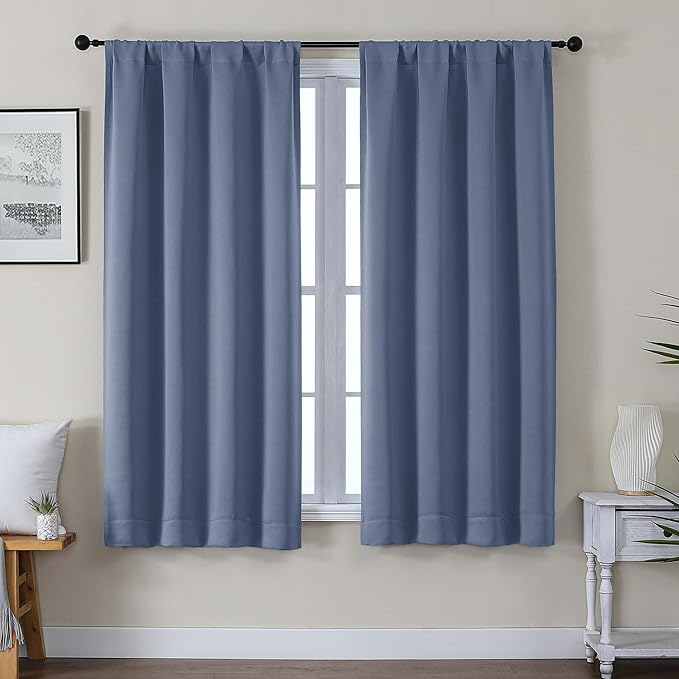 Gwine Blackout Curtains for Living Room 63 Inch Long, Thermal Insulated Window Treatment Black Out Curtains for Bedroom Decor with Rod Pocket, Each 40" Wx63 L, Denim Blue, 2PCS