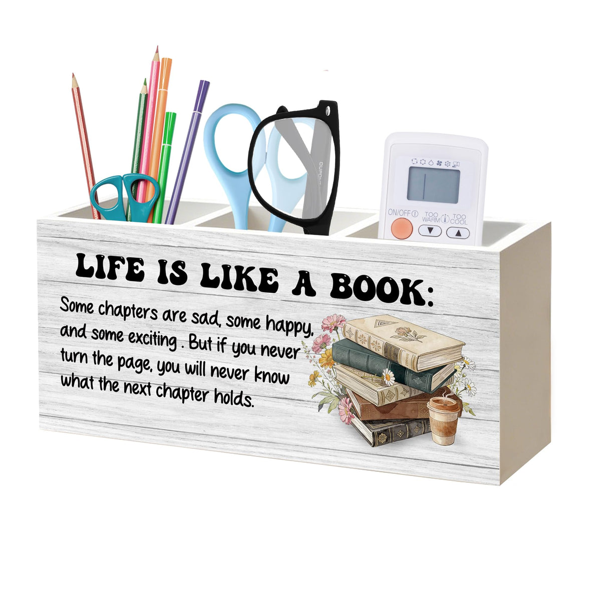 NHGMHBD Inspirational Book Lover Gifts Pen Pencil Holder Organizer for Home Office Classroom Desk Accessories, Reader Gifts, Bookish Wood Signs for Reading Nook Corner Room Desk Tabletop Decor