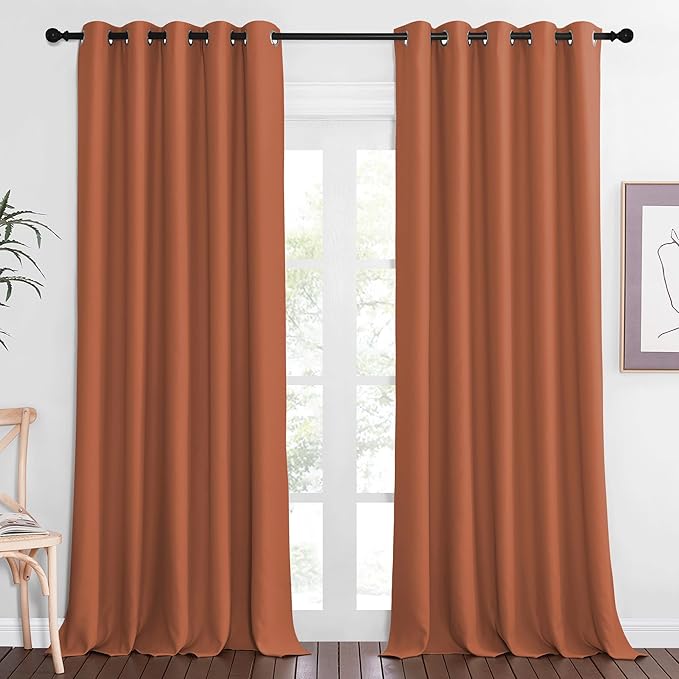 NICETOWN Blackout Curtains 84 Inch Length, Thermal Insulated Curtains for Bedroom Grommet Energy Saving Room Darkening Drapes for Living Room Window, 1 Panel, Burnt Orange, 66" W x 102" L