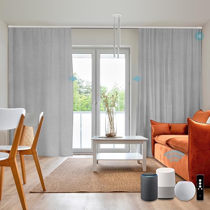 SmartWings Automatic Curtain Opener with Drapery, Motorized Vertical Blinds with Remote, Electric Closet Doors Sliding Panels Compatible with Alexa Google Homekit, 93% Blackout Light Grey