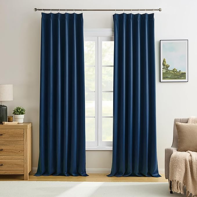 Pinch Pleated Curtains 156 Inches Long 2 Panels Set, Thermal Insulated Blackout Room Darkening Curtain for Bedroom,Window Draperies with Hooks(Navy Blue,40x156-inch)