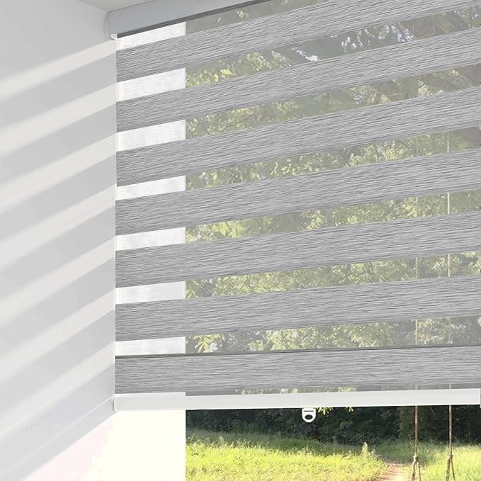 Shadesu Cordless Zebra Blinds for Windows, 53" W x 72" H, Grey, Dual Layer Free-Stop Zebra Shades, Light Control for Day and Night, Sheer Blinds for Indoor Windows, Bedroom, Kitchen