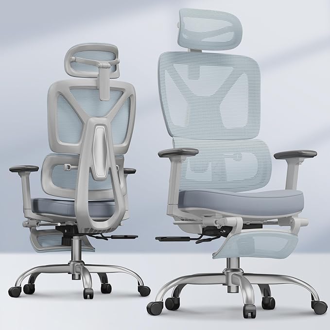 FLEXISPOT ErgoX Premium Ergonomic Office Chair with Footrest- Adjustable 3D Armrests, Dynamic Lumbar Support, Recline & Tilt Function, Mesh Seat, for Home & Office Use,Foam Blue