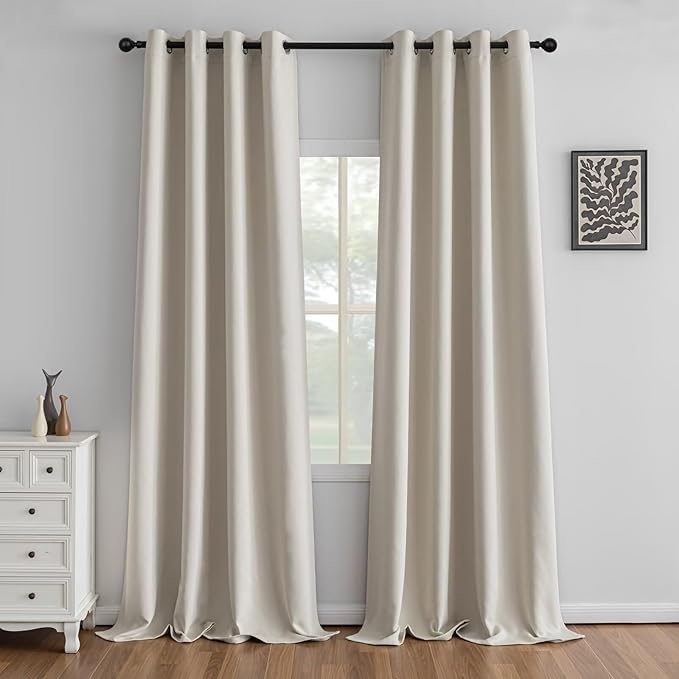 Cream Curtains 96 Inch Length 2 Panels Set, Light Filtering Curtains for Living Room 96 Inch Long, Grommet Energy Saving Semi Sheer Drapes for Bedroom Window(W52 x L96)