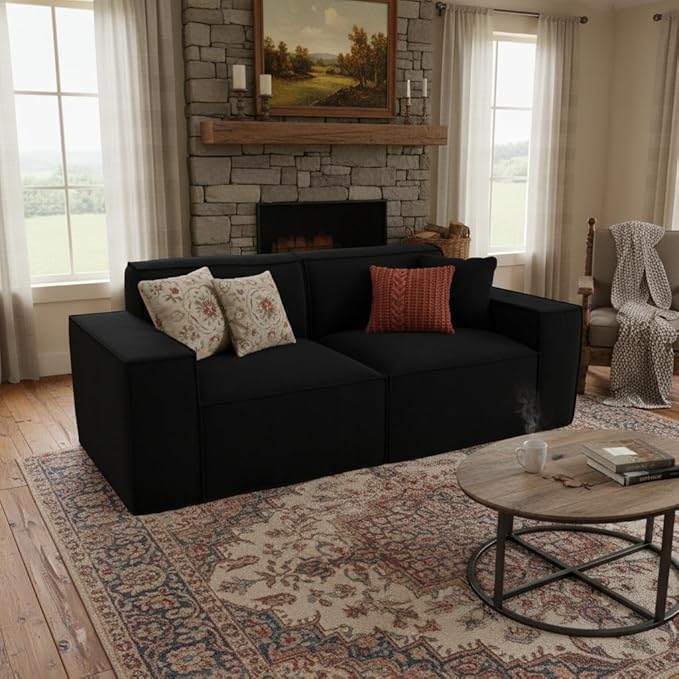 Cloud Couch Sectional, Comfort Chenille Boneless Couch for Living Room, Memory Foam Deep Seat Modular Sectional Sofa Compression Floor Sofa, No Assembly Required