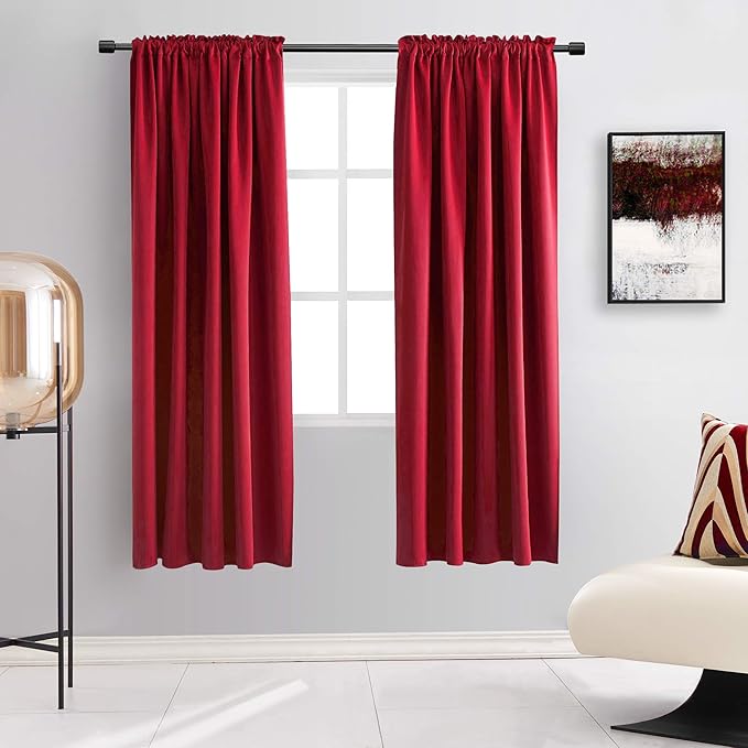 DONREN 72 Inch Blackout Curtains for Bedroom - Thermal Insulated Solid Rod Pocket Curtain Panels for Kids Room (Red,42 x 72 Inches,2 Panels)