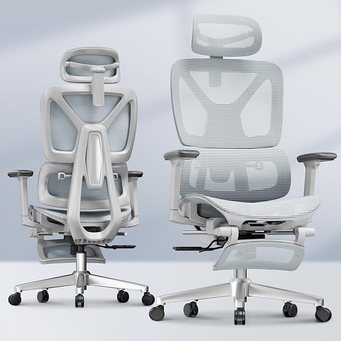 FLEXISPOT ErgoX Premium Ergonomic Office Chair with Footrest- Adjustable 3D Armrests, Dynamic Lumbar Support, Recline & Tilt Function, Mesh Seat, for Home & Office Use,Blue