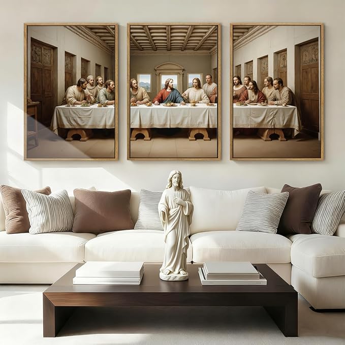 The Last Supper Wall Art Christian Wall Decor 16x24 Inch Framed Jesus Religious Painting Set of 3 for Living Room Bedroom Hallway