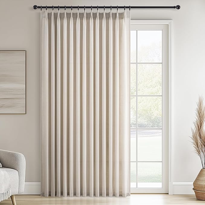 Topfinel 105 Inch Pinch Pleated Linen Curtains 1 Panels,Oatmeal Semi Sheer Curtains with Pleated Hooks Back Tab for Track System,Extra Long 8.75ft Curtain for Living Room Bedroom,72x105,Beige