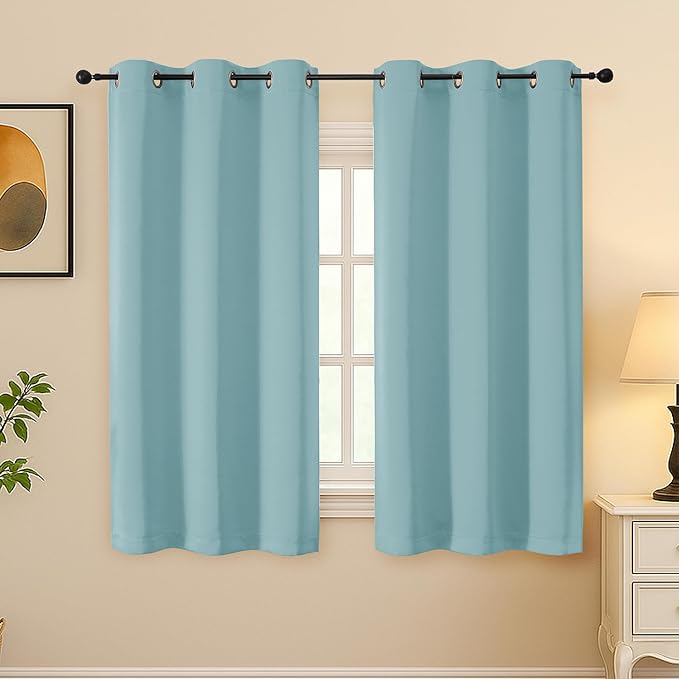 Simplebrand Aqua Curtains for Bedroom 63 Inch Length 2 Panels Set, Room Darkening Thermal Insulated Energy Saving Curtains for Nursery, Grommet Solid Soft Window Treatment Drapes, W40 x L63