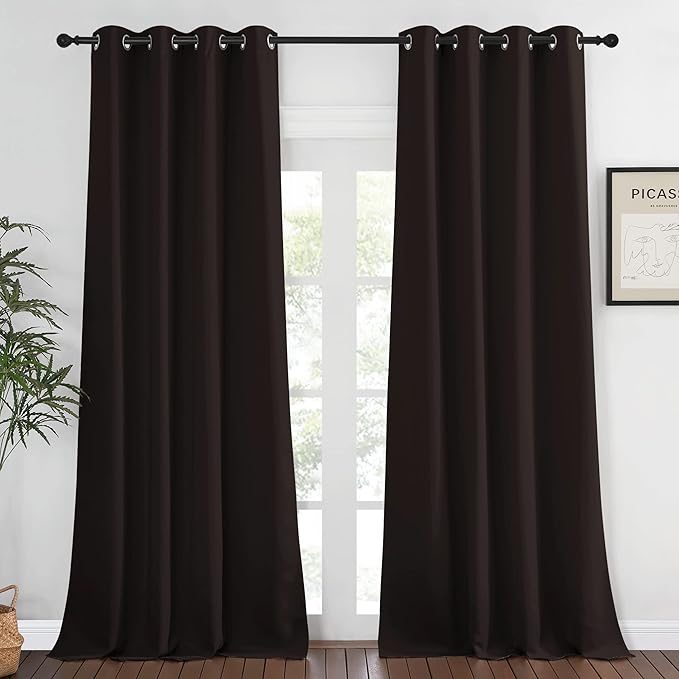 NICETOWN Blackout Window Curtain 90 inch Length - Room Darkening Thermal Insulated Grommet Large Window Treatment Light Blocking for Bedroom/Doorway (Toffee Brown, 1 Panel, W52 x L90)