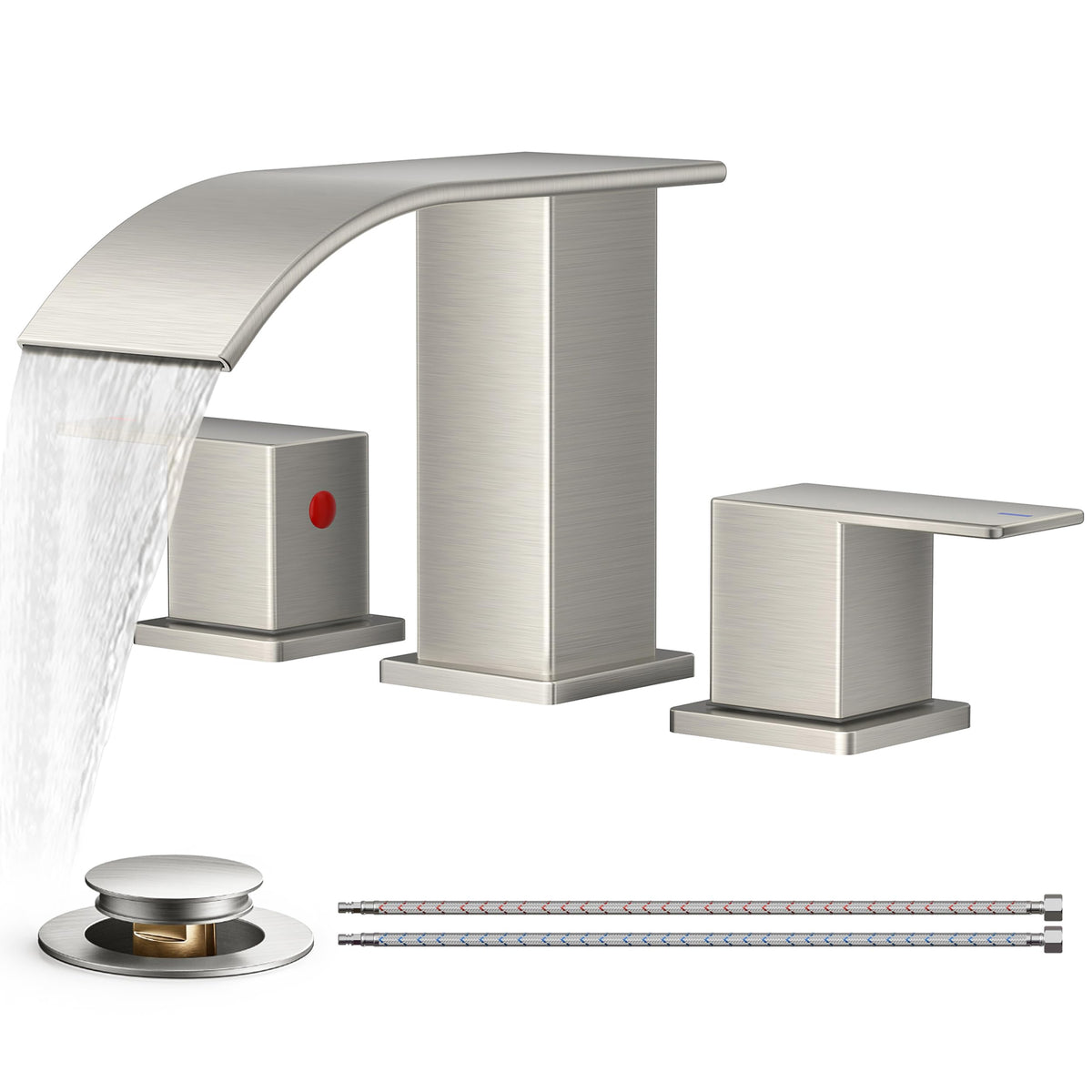 FORIOUS Bathroom Faucet Waterfall 3 Hole 8 Inch Widespread Brushed Nickel