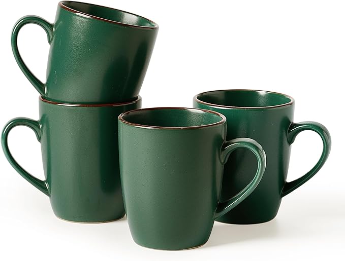famiware Venus Coffee Mugs for 4, 12 oz Mug Set, Dringking Cup with Handle for Coffee, Tea, Cocoa, Milk, Dark Green