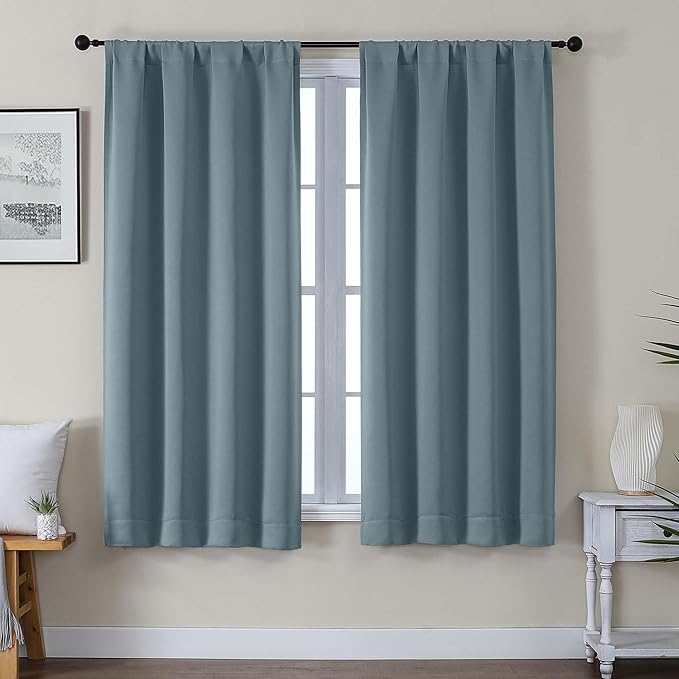 Gwine Blackout Curtains for Living Room 63 Inch Long, Thermal Insulated Window Treatment Black Out Curtains for Bedroom Decor with Rod Pocket, Each 40" Wx63 L, Stone Blue, 2PCS