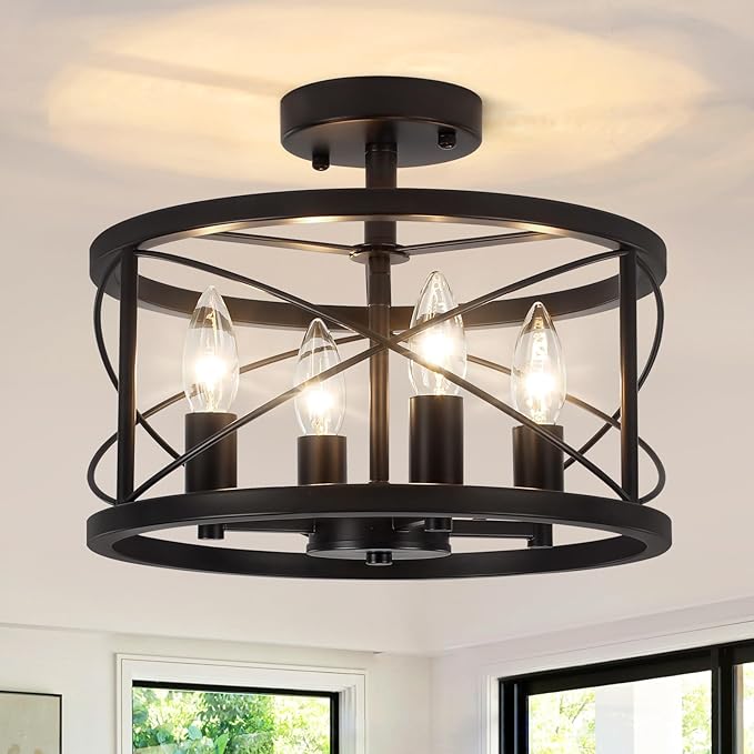 TOULMJ 4-Light Black Semi Flush Mount Ceiling Light, Modern Entryway Light Fixtures, Farmhouse Light Fixtures Ceiling Mount for Kitchen Island Laundry Hallway Dining Room, UL-Listed