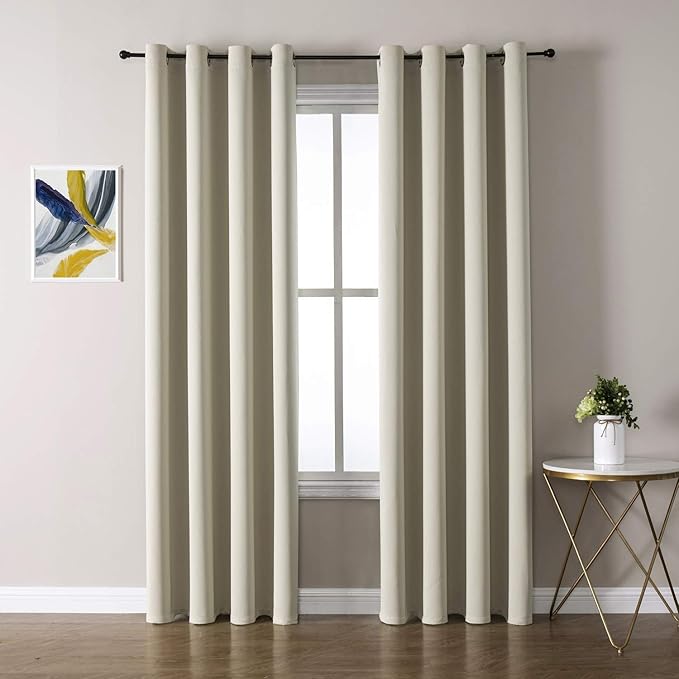 ChrisDowa Grommet Room Darkening Curtains for Bedroom and Living Room - 2 Panels Set Thermal Insulated Blackout Curtains (Beige, 52W x 72L)