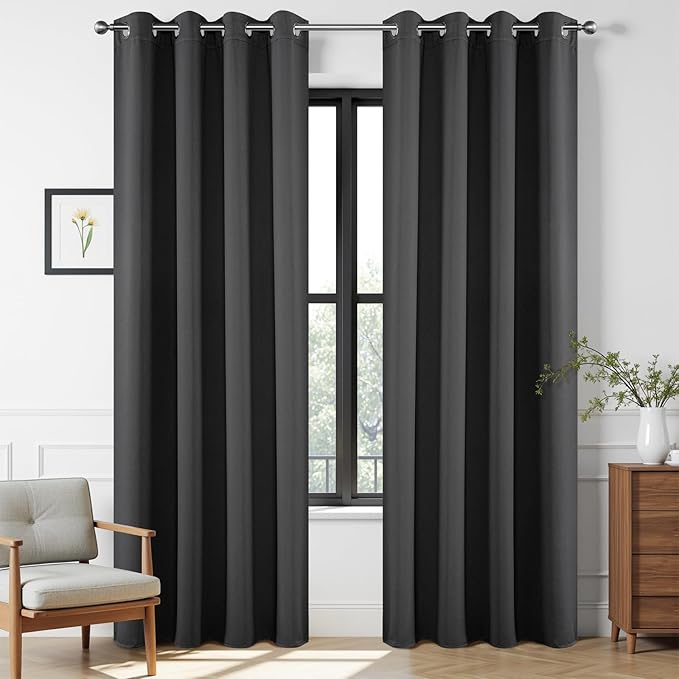 Joydeco Grey Curtains 84 Inch Long, Room Divider Blackout Curtains for Bedroom with Grommets, Thermal Insulated, Noise Reducing Room Darkening Black Out Drapes for Bedroom Living Room Window, 2 Panels