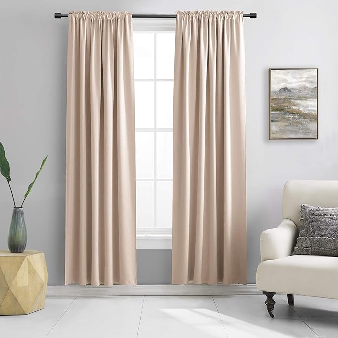 DONREN Warm Taupe Window Treatment Thermal Insulated Rod Pocket Blackout Curtains/Drapes for Bedroom(Rose Tan,Set of 2 Panels,52 by 84 Inch Length)