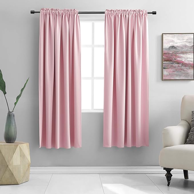 DONREN Pink Curtains for Kids Room - Home Decoration Privacy Protection Blackout Thermal Insulated Window Drape with Rod Pocket (Set of 2 Panels,52 x 63 Inch)